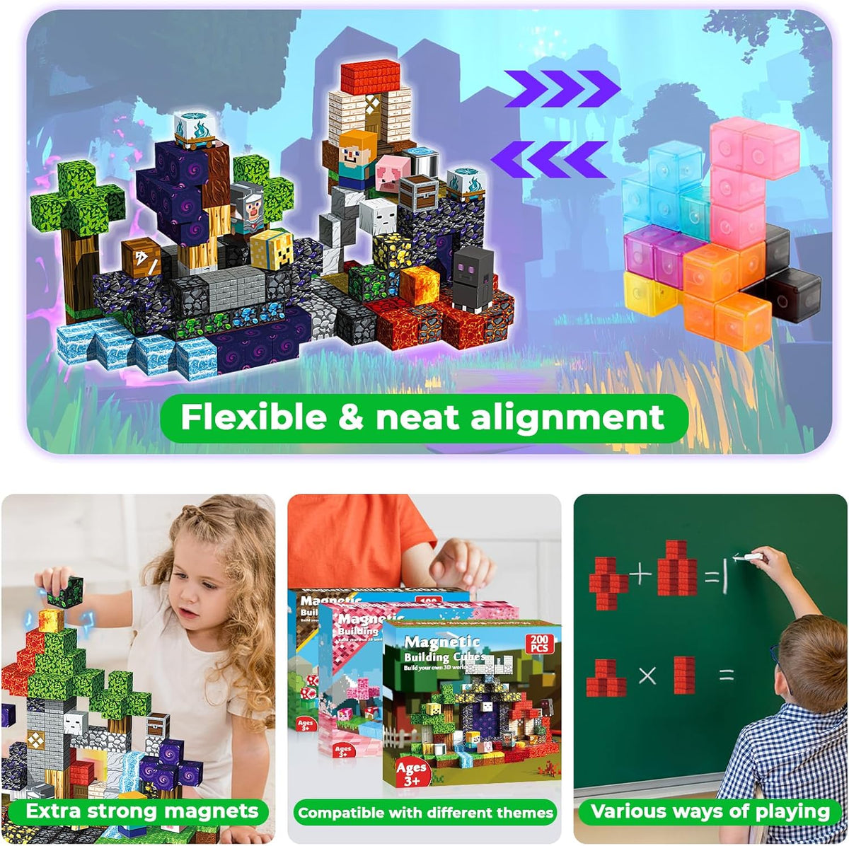 MAGNECRAFT Magnetic Blocks – 200 Stk. magnetische Bauklötze STEM-Spielzeug für Kinder ab 3 Jahren