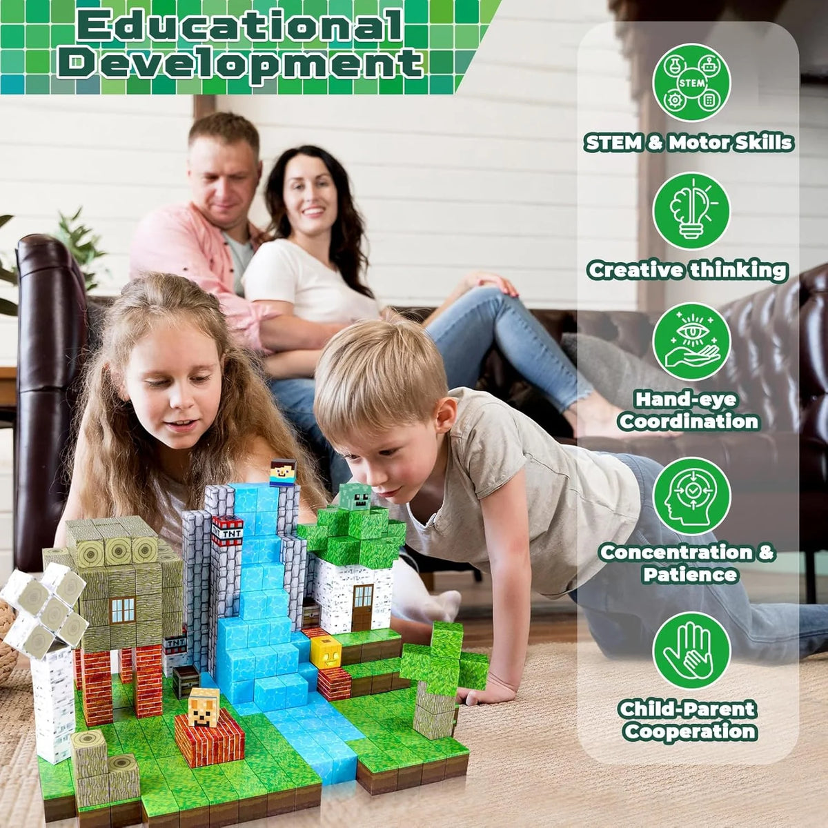 MAGNECRAFT Magnetic Blocks FOREST LIFE – 100 Stk. magnetische Bauklötze STEM-Spielzeug für Kinder ab 3 Jahren