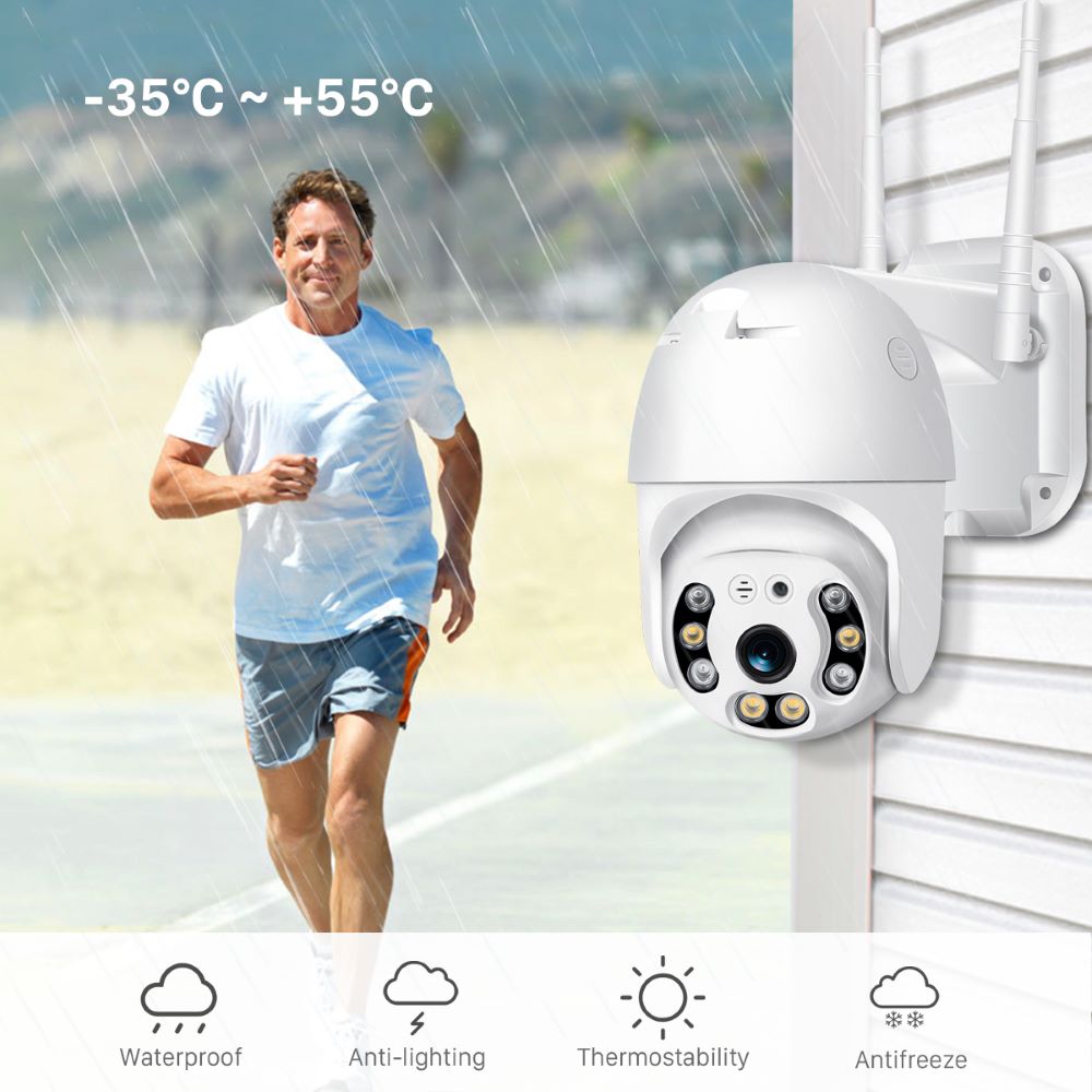 Überwachungskamera Außen, WiFi, Full-HD, 2-Wege Audio, IP66 wetterfest, 360°/90° Schwenkbar