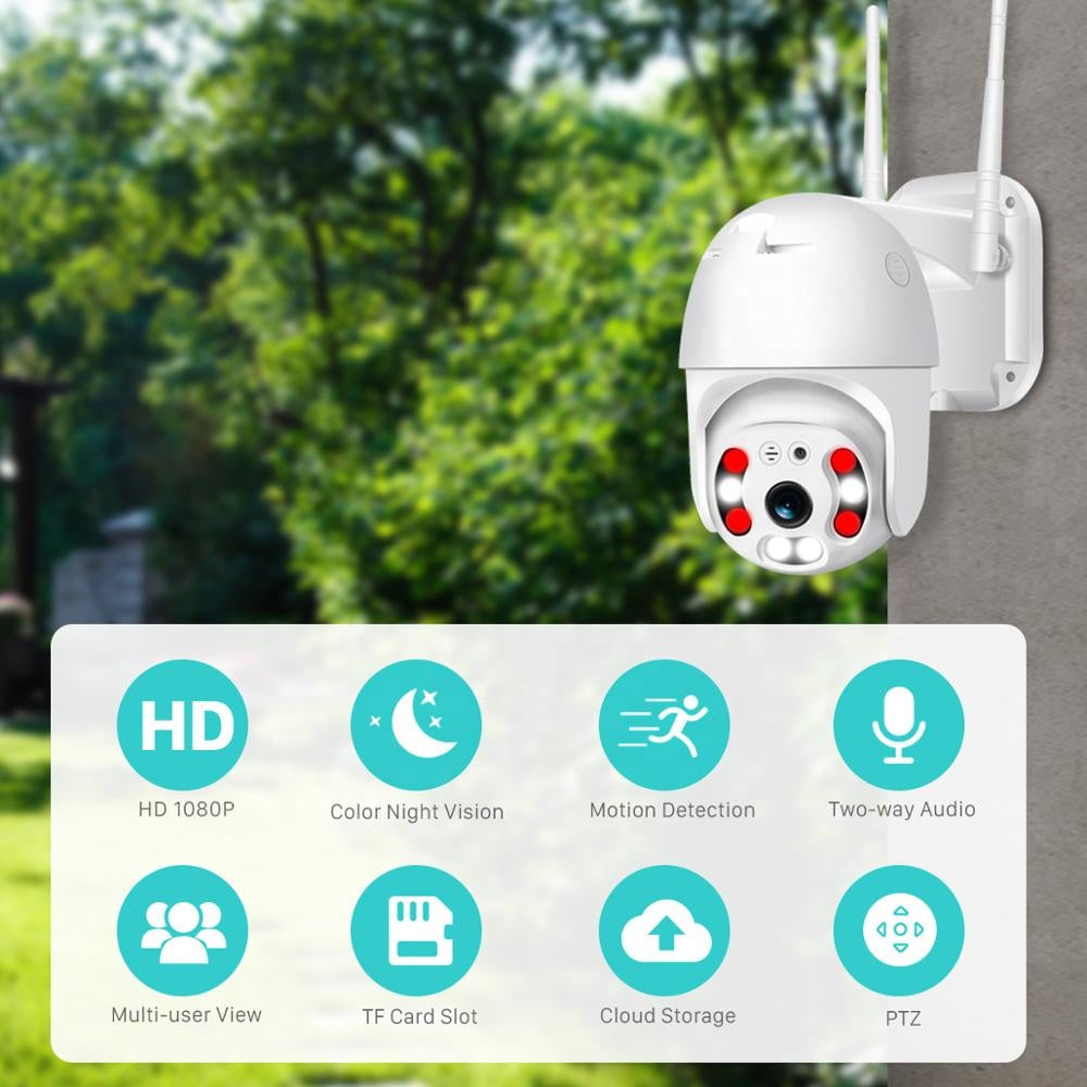 Überwachungskamera Außen, WiFi, Full-HD, 2-Wege Audio, IP66 wetterfest, 360°/90° Schwenkbar