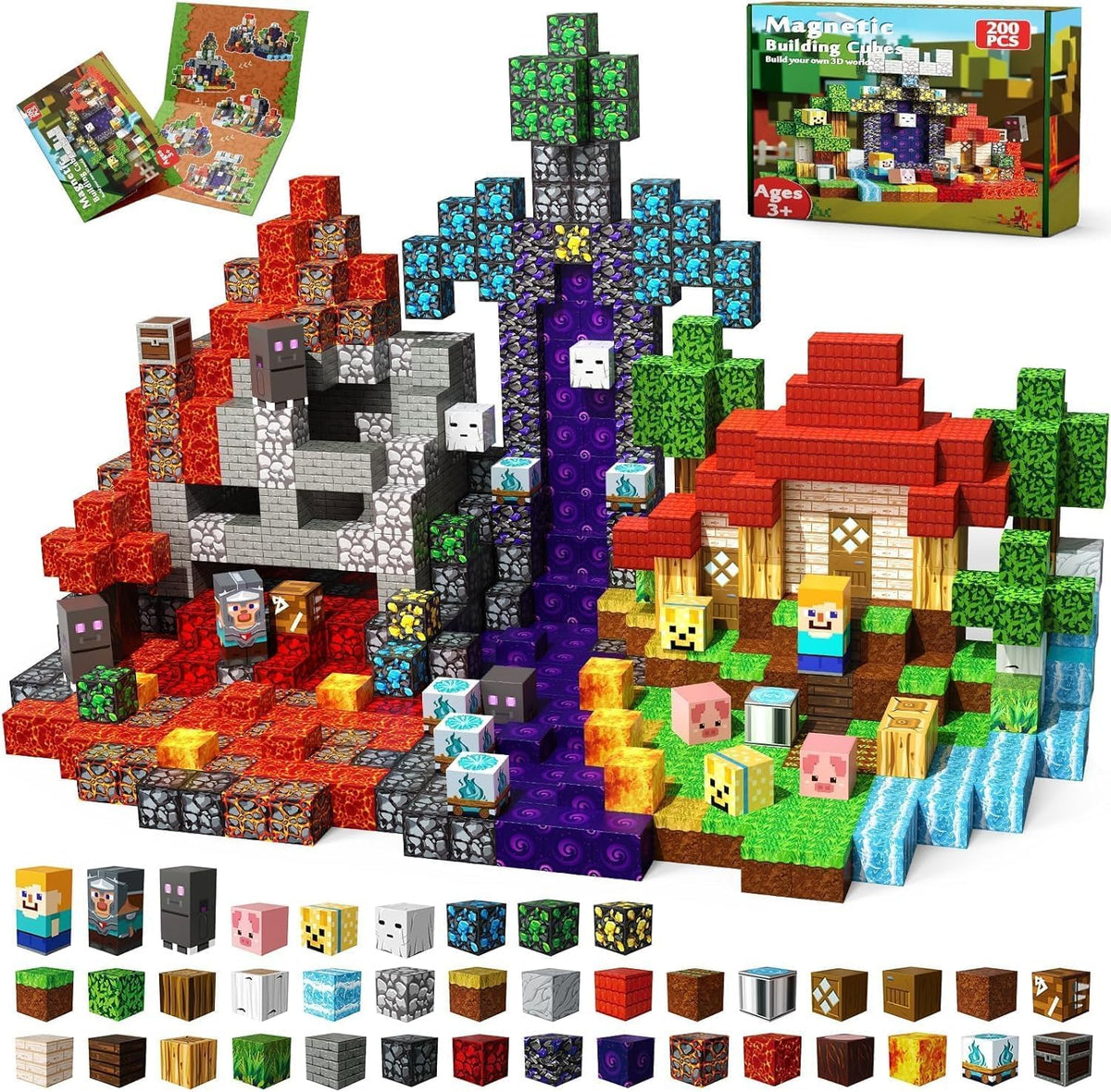 MAGNECRAFT Magnetic Blocks – 200 Stk. magnetische Bauklötze STEM-Spielzeug für Kinder ab 3 Jahren