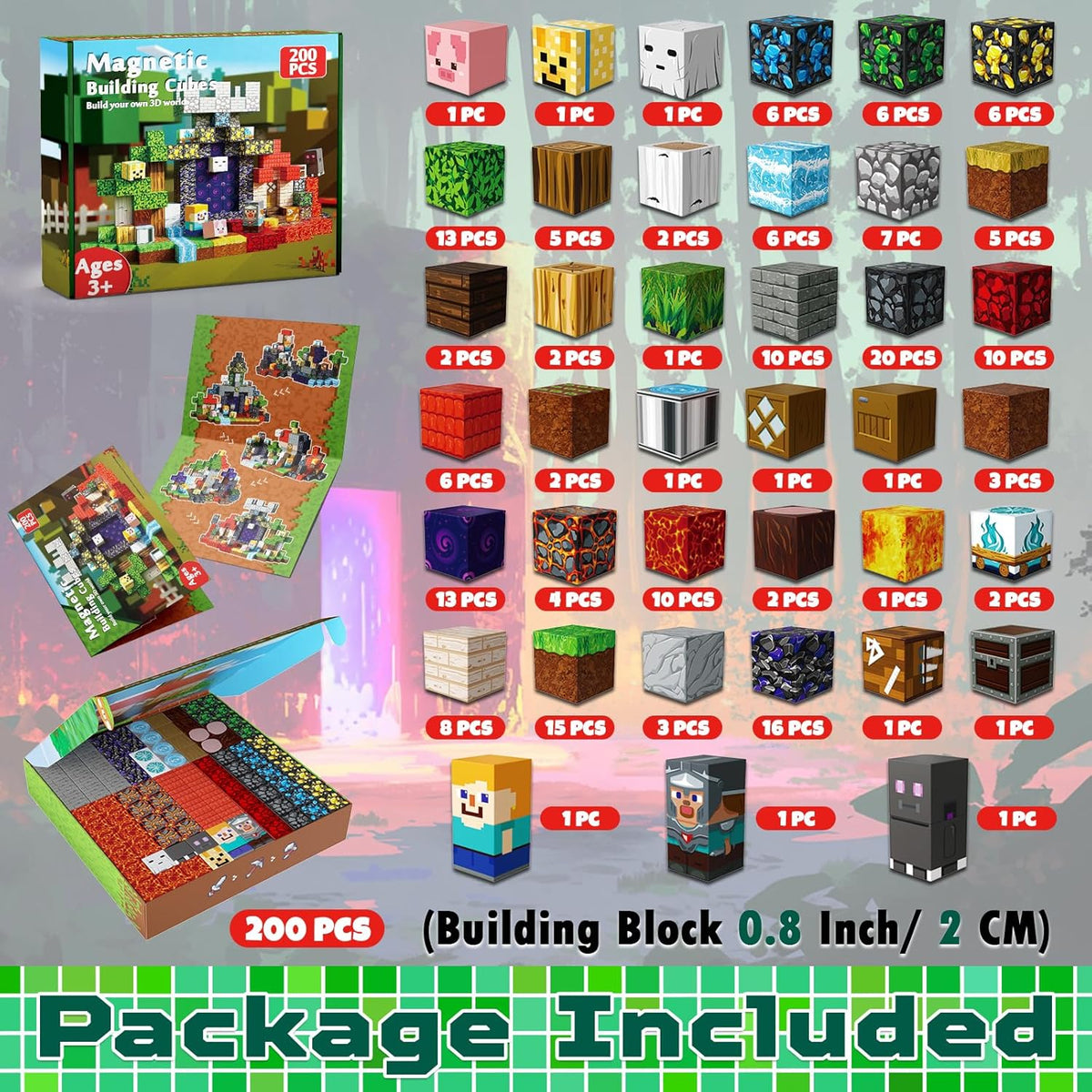 MAGNECRAFT Magnetic Blocks – 200 Stk. magnetische Bauklötze STEM-Spielzeug für Kinder ab 3 Jahren