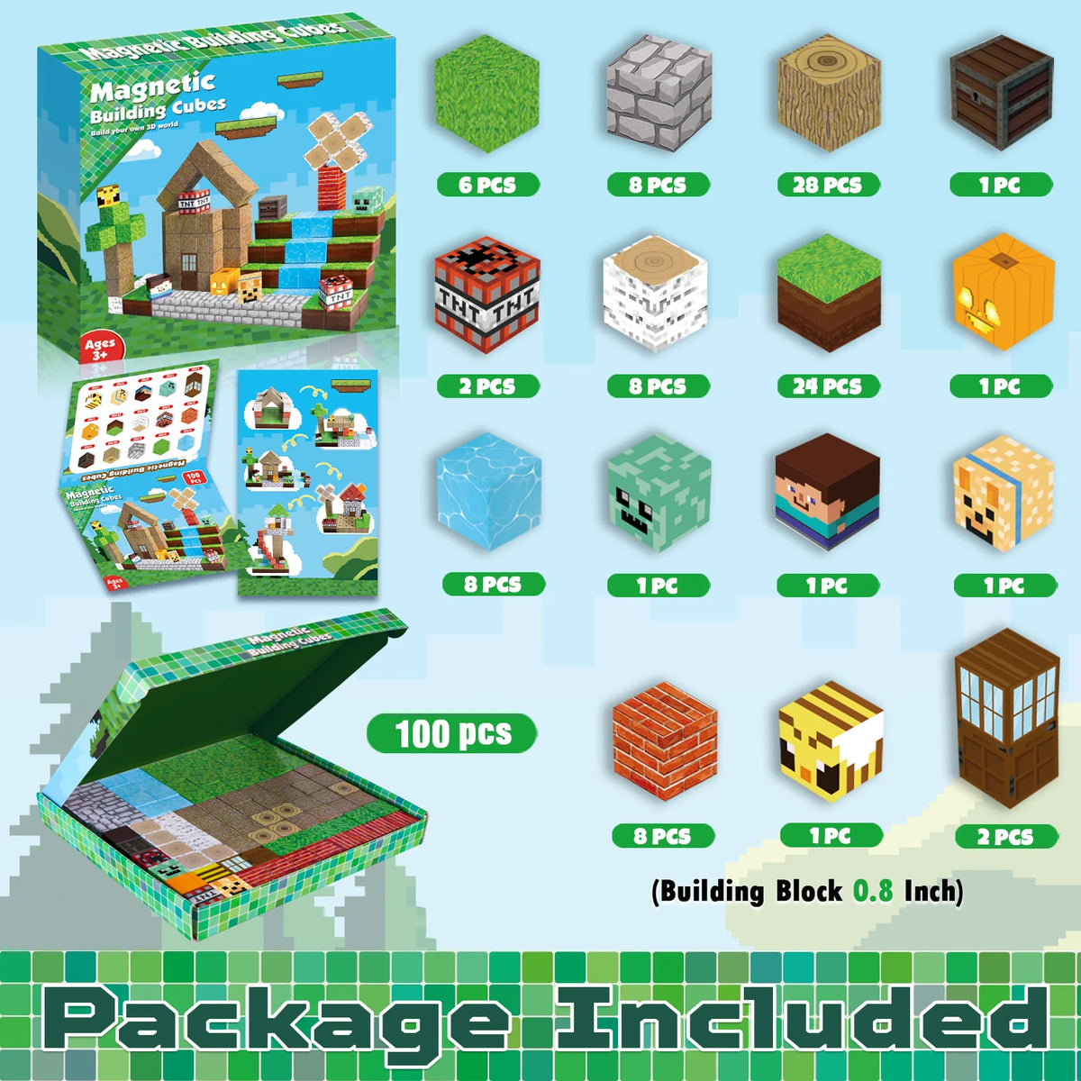 MAGNECRAFT Magnetic Blocks FOREST LIFE – 100 Stk. magnetische Bauklötze STEM-Spielzeug für Kinder ab 3 Jahren