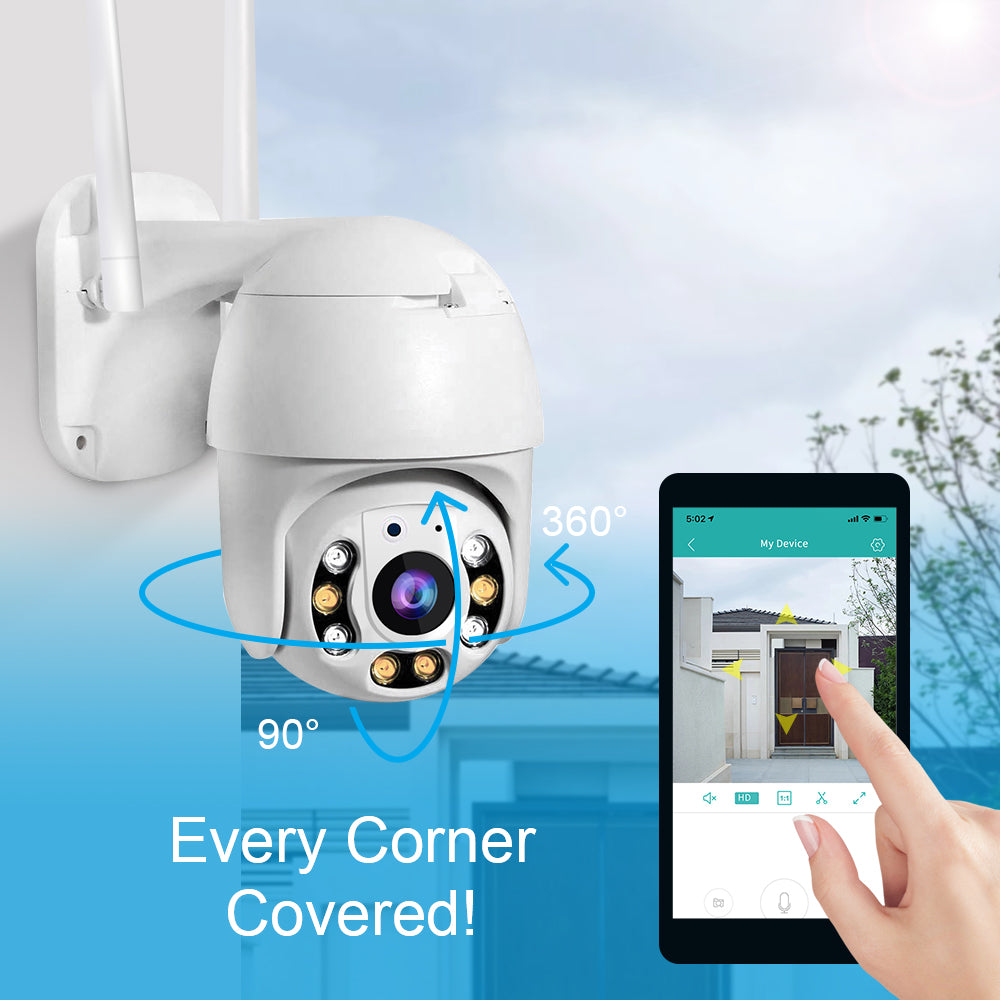 Überwachungskamera Außen, WiFi, Full-HD, 2-Wege Audio, IP66 wetterfest, 360°/90° Schwenkbar